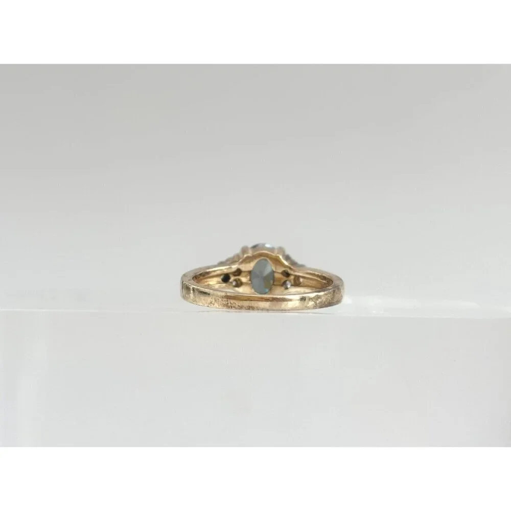 Mystic Topaz Triple CZ Gold Plated 925 Sterling Silver Vintage Ring - sz 7
